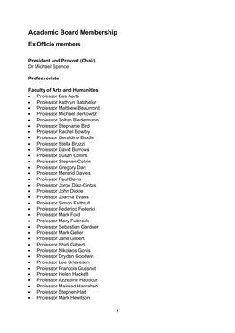 Academic Board Membership Ex Officio Members