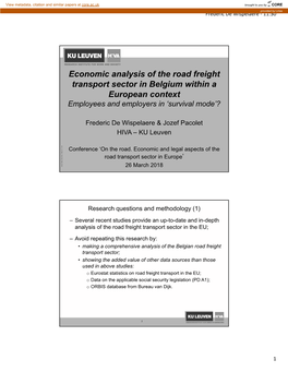 Economic Analysis of the Road Freight Transport Sector in Belgium Within a European Context Employees and Employers in ‘Survival Mode’?
