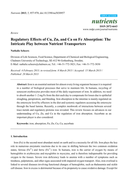 Regulatory Effects of Cu, Zn, and Ca on Fe Absorption: the Intricate Play Between Nutrient Transporters