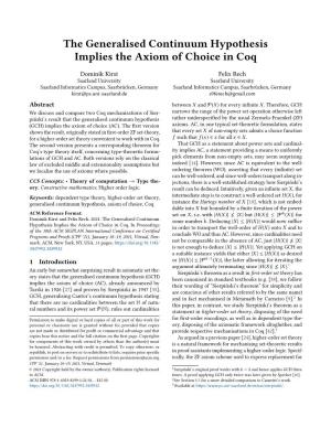 The Generalised Continuum Hypothesis Implies the Axiom of Choice in Coq