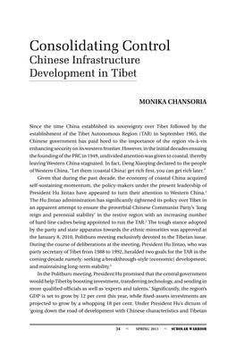 Consolidating Control Chinese Infrastructure Development in Tibet