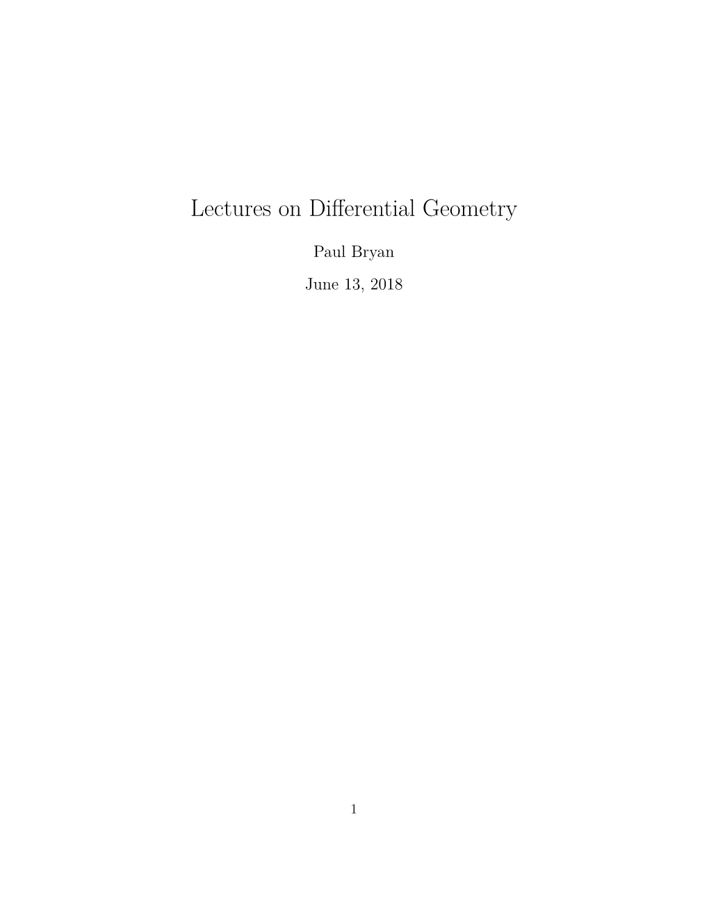 Lectures on Differential Geometry