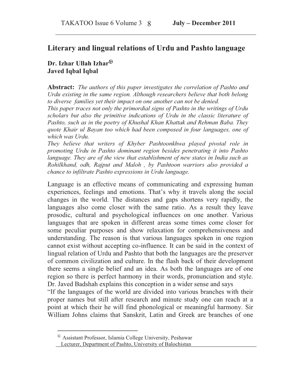 8 Literary and Lingual Relations of Urdu and Pashto Language