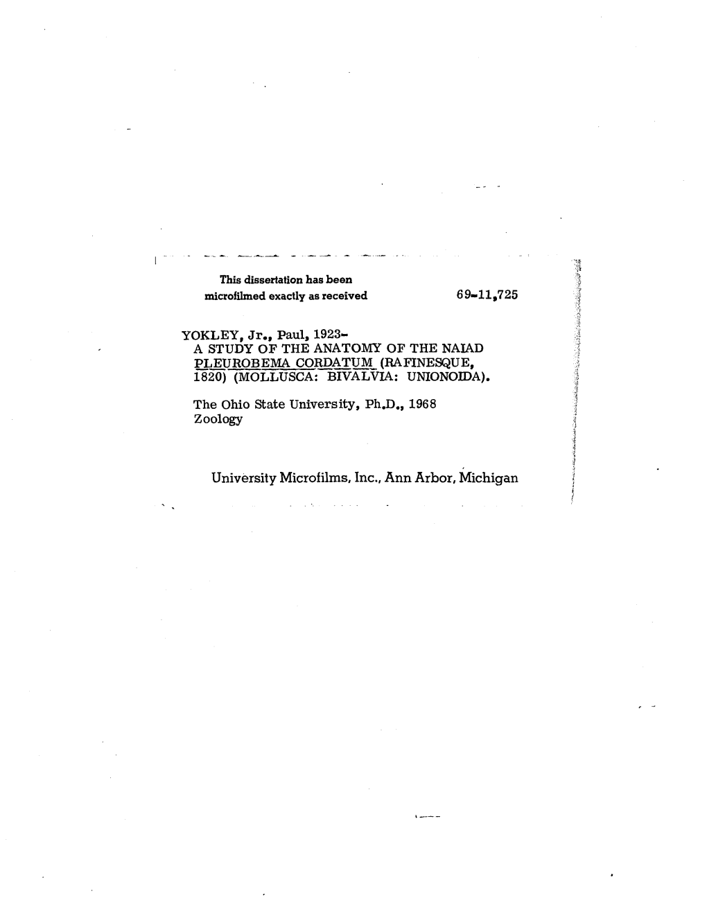 University Microfilms, Inc., Ann Arbor, Michigan a STUDY of the ANATOMY of the NAIAD