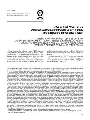 2003 Annual Report of the American Association of Poison Control Centers Toxic Exposure Surveillance System