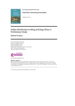 Indian Mendicants in Ming and Qing China: a Preliminary Study