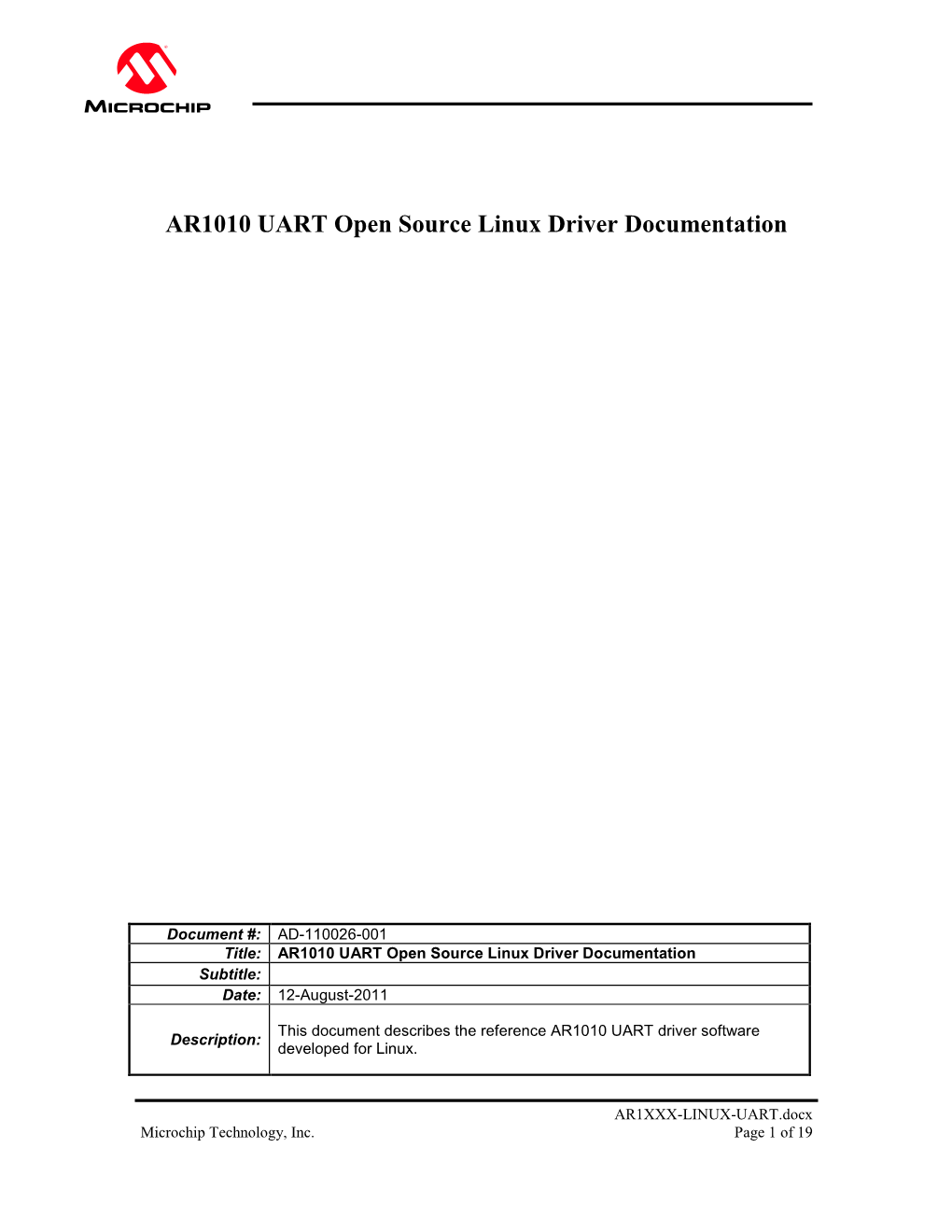 AR1010 UART Open Source Linux Driver Documentation