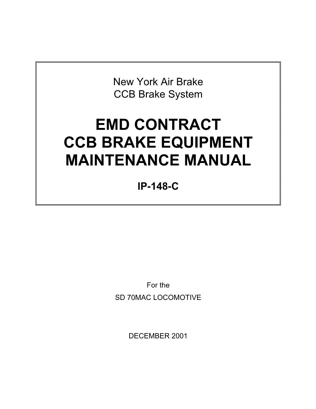 Emd Contract Ccb Brake Equipment Maintenance Manual