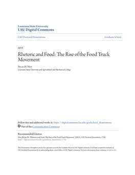 Rhetoric and Food: the Rise of the Food Truck Movement Bryan W