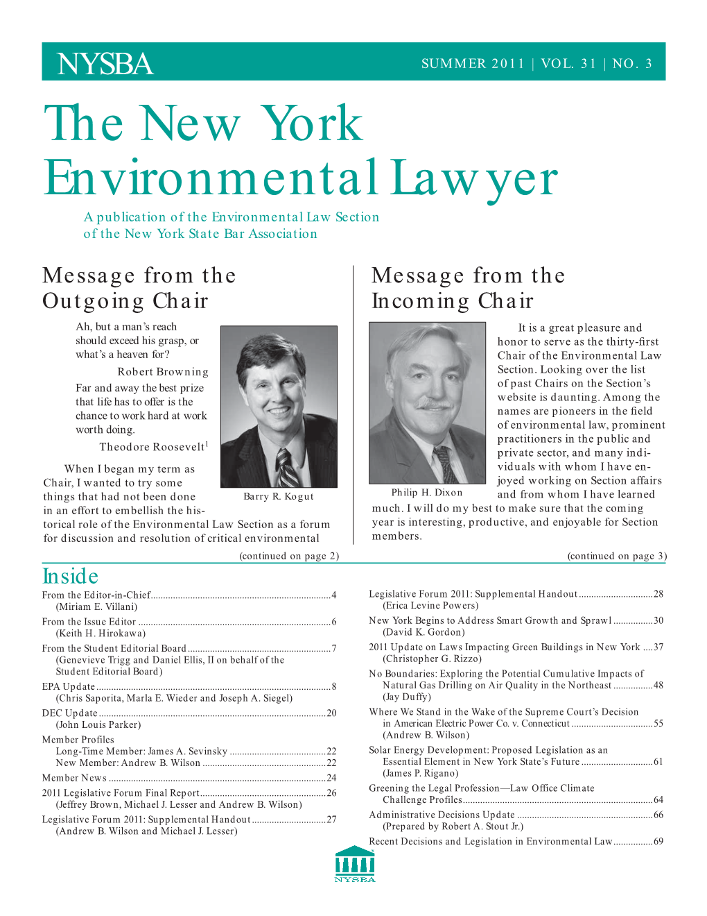 The New York Environmental Lawyer a Publication of the Environmental Law Section of the New York State Bar Association