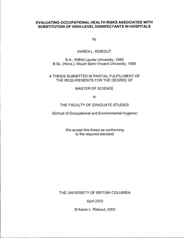 Evaluating Occupational Health Risks Associated with Substitution of High-Level Disinfectants in Hospitals