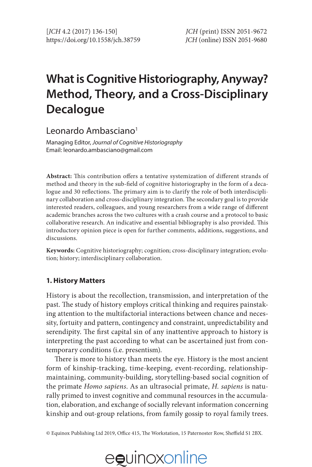 What Is Cognitive Historiography, Anyway? Method, Theory, and a Cross-Disciplinary Decalogue