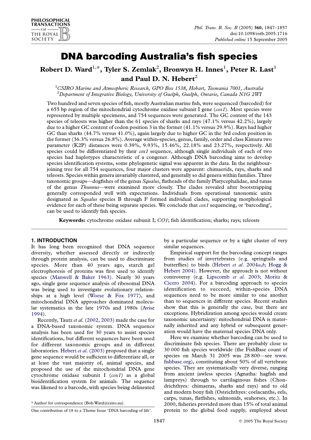 DNA Barcoding Australia's Fish Species - DocsLib