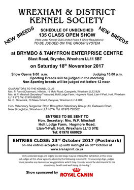 Wrexham & District Kennel Society Open Show 18Th November 2017