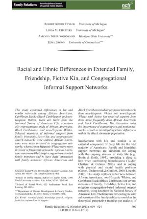 Racial and Ethnic Differences in Extended Family, Friendship, Fictive Kin, and Congregational Informal Support Networks
