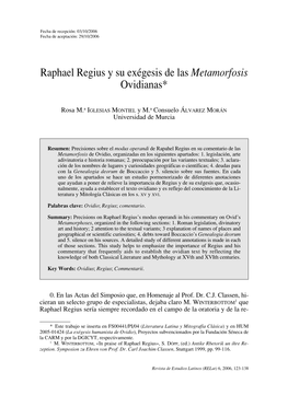 Raphael Regius Y Su Exégesis De Las Metamorfosis Ovidianas*