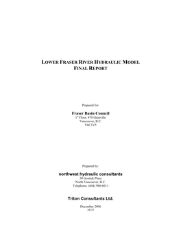 Lower Fraser River Hydraulic Model Final Report