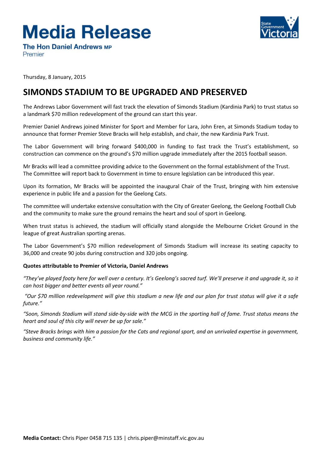 Simonds Stadium to Be Upgraded and Preserved