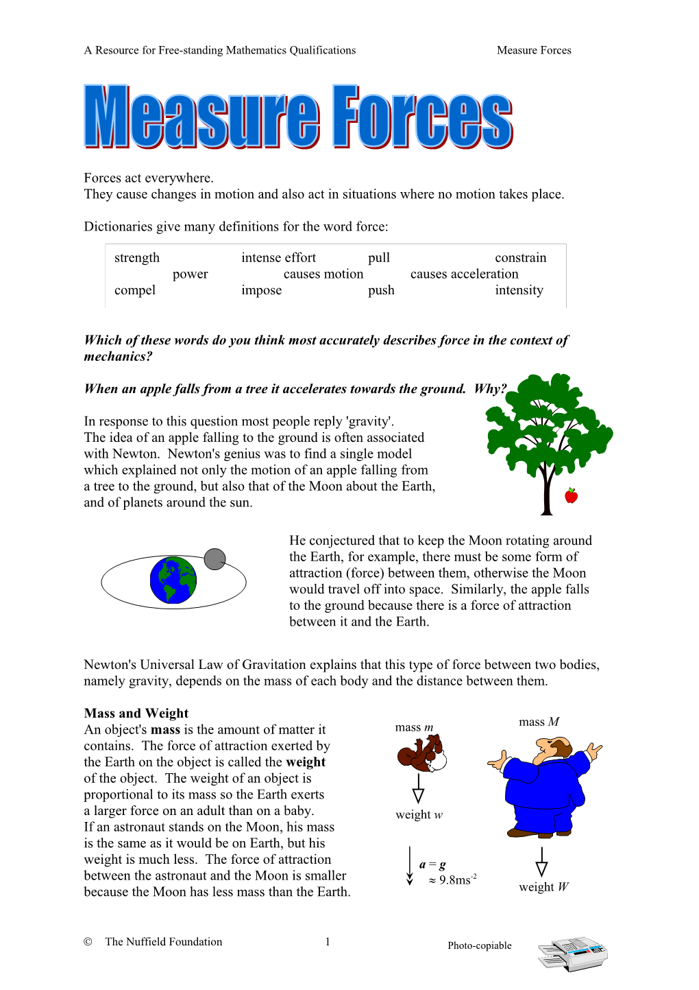 A Resource for Free-Standing Mathematics Qualifications Measure Forces