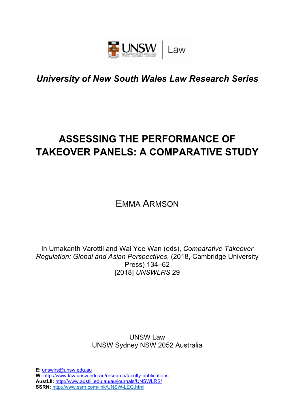 Assessing the Performance of Takeover Panels: a Comparative Study