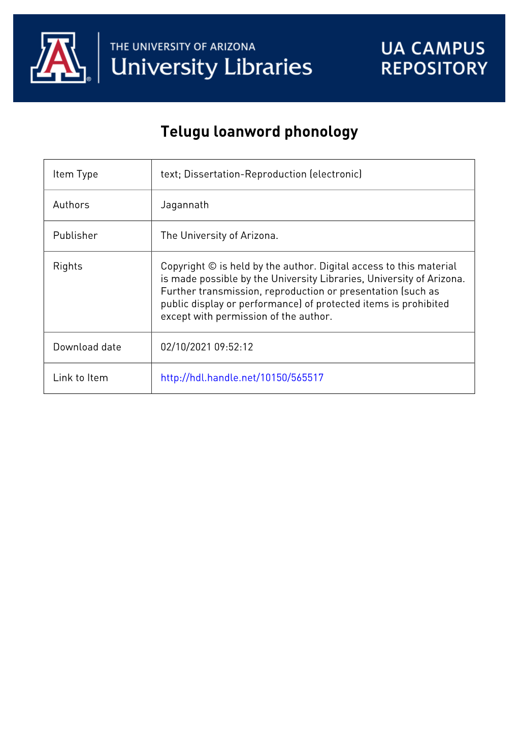 TELUGU LOANWORD PHONOLOGY by Jagannath