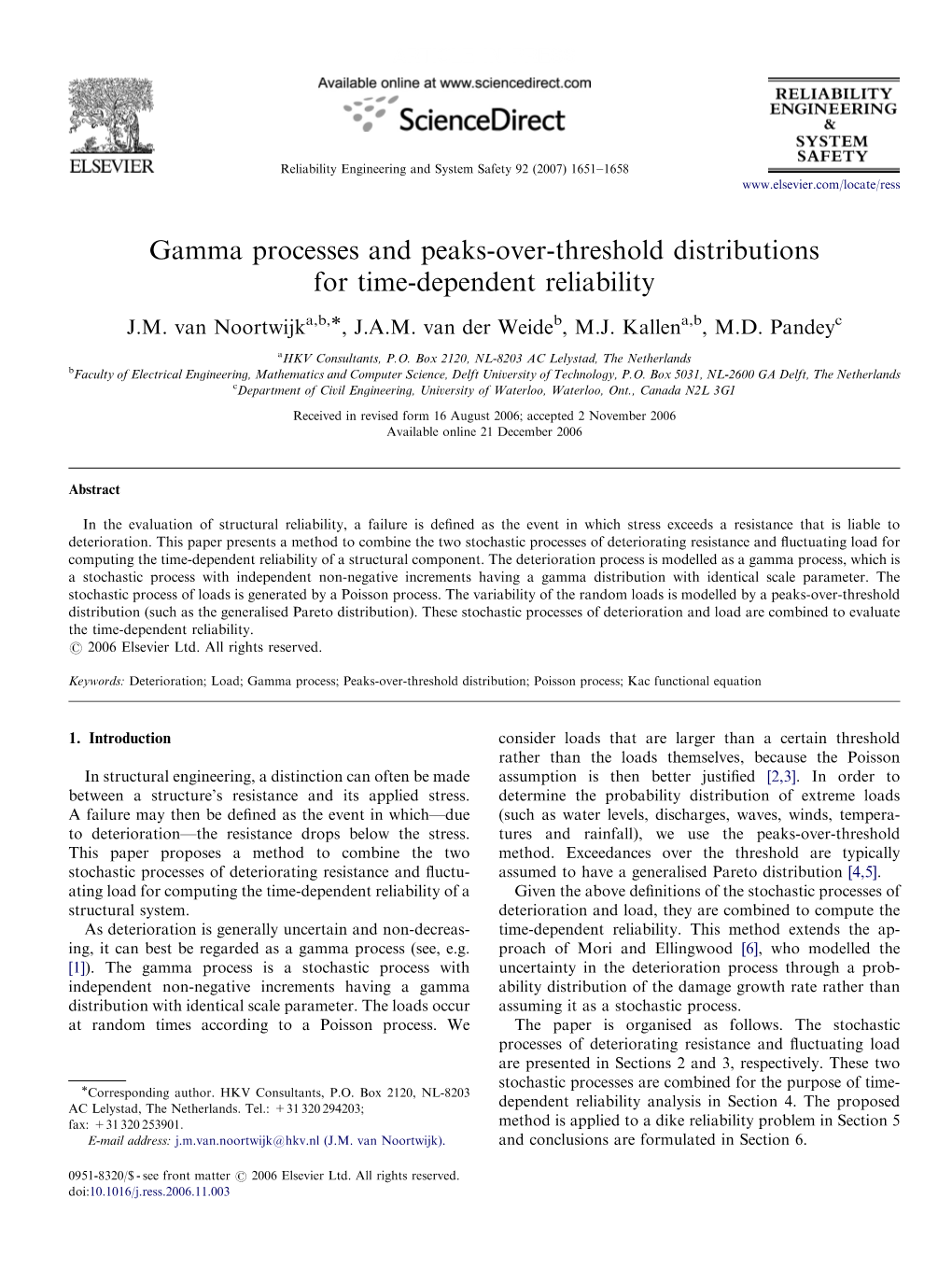 Gamma Processes and Peaks-Over-Threshold Distributions for Time-Dependent Reliability