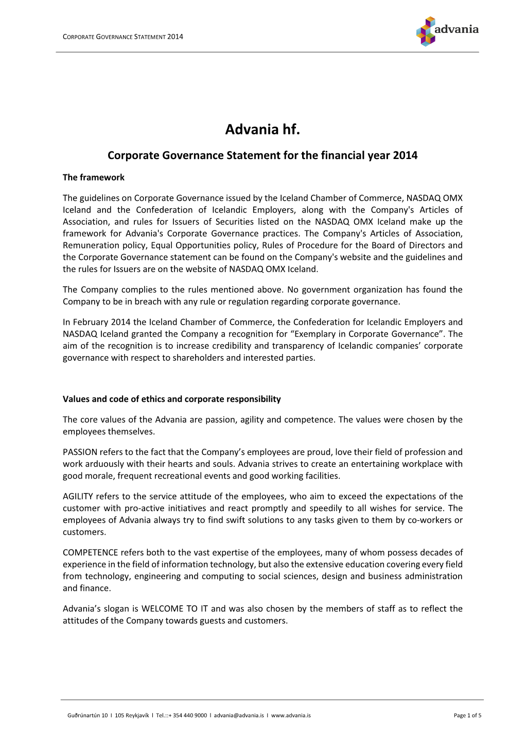 Corporate Governance Statement 2014