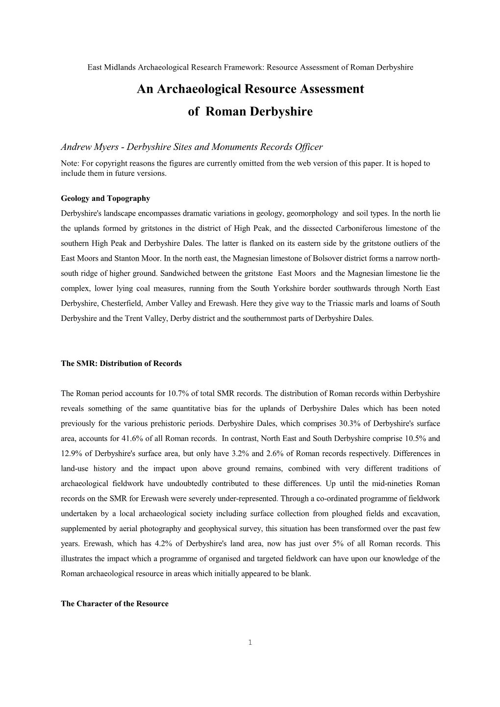 An Archaeological Resource Assessment of Roman Derbyshire