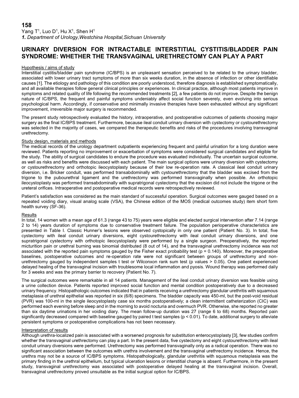 158 Urinary Diversion for Intractable Interstitial