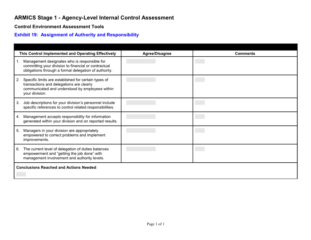 ARMICS Exhibit 19: Assignment of Authority and Responsibility