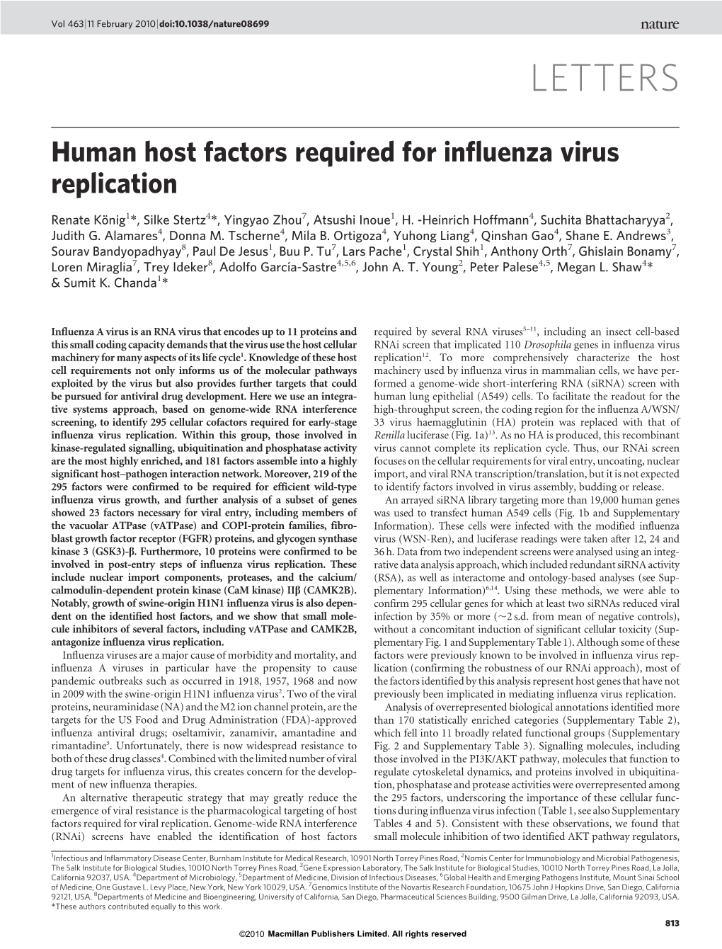 Human Host Factors Required for Influenza Virus Replication