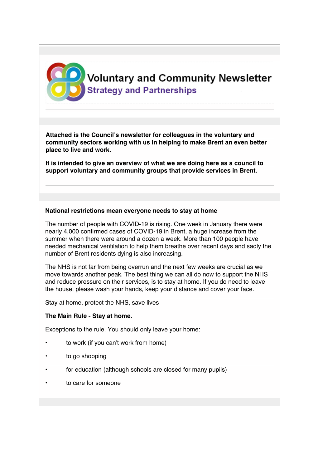 Attached Is the Council's Newsletter for Colleagues in the Voluntary And