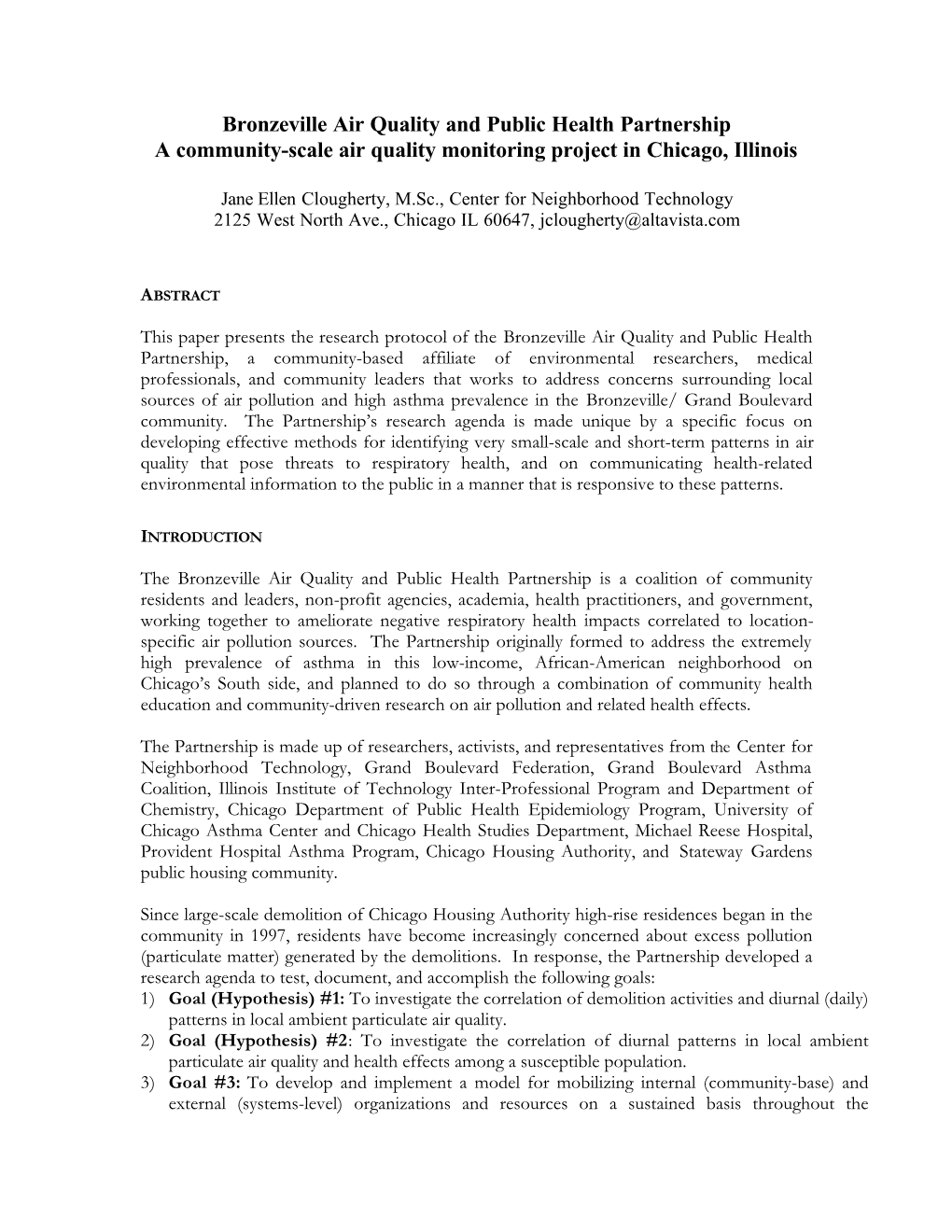 Bronzeville Air Quality and Public Health Partnership a Community-Scale Air Quality Monitoring Project in Chicago, Illinois