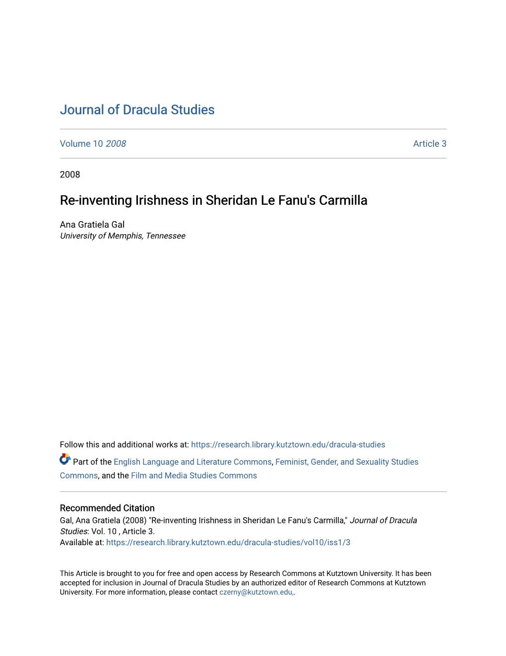 Re-Inventing Irishness in Sheridan Le Fanu's Carmilla