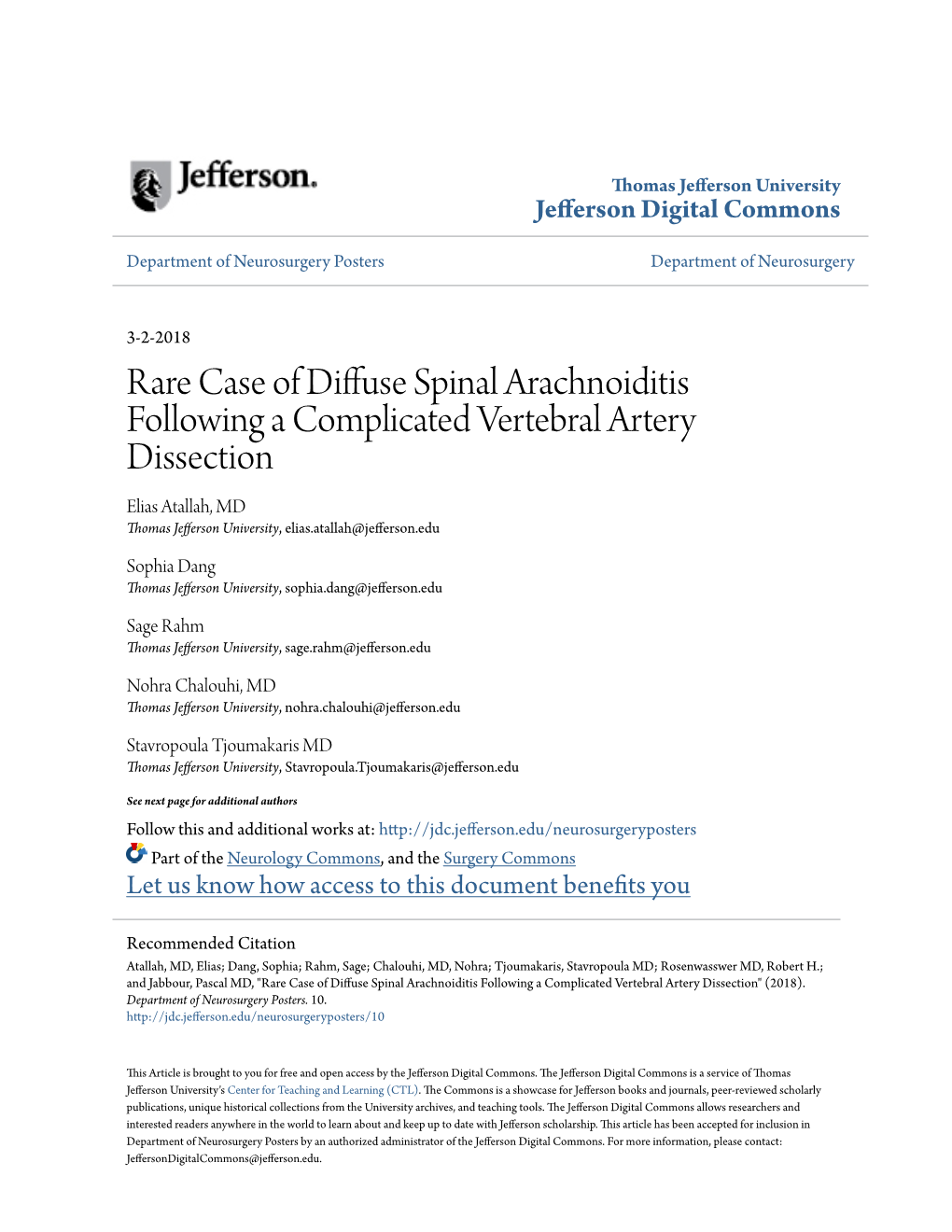 Rare Case of Diffuse Spinal Arachnoiditis Following A