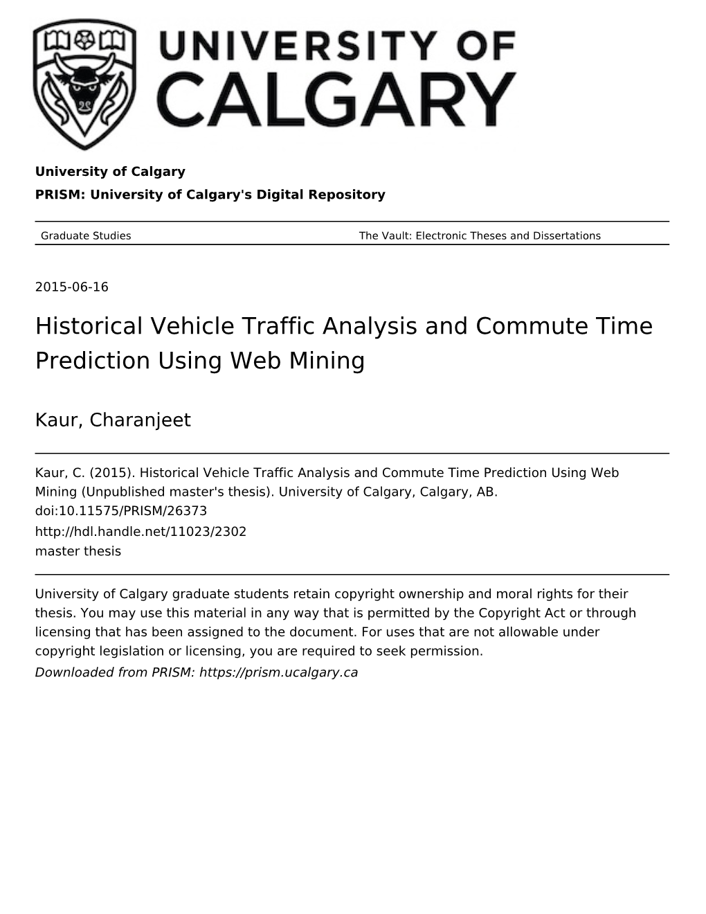 Historical Vehicle Traffic Analysis and Commute Time Prediction Using Web Mining