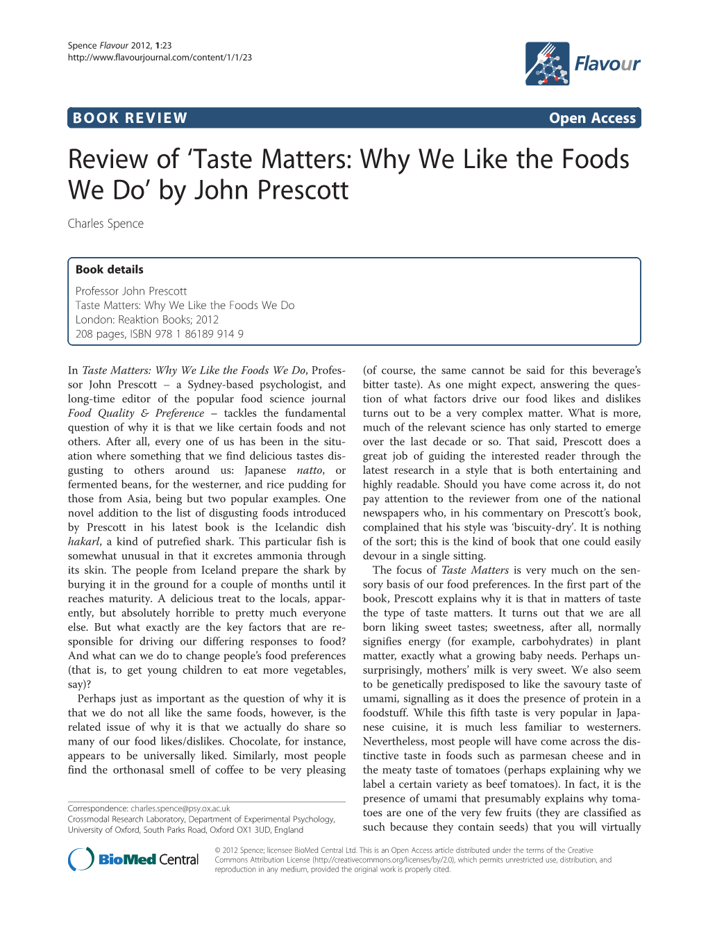 Review of 'Taste Matters: Why We Like the Foods We Do' by John Prescott