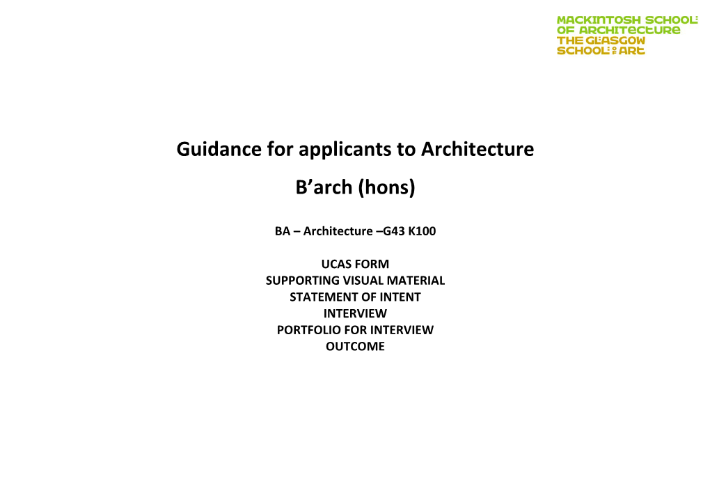 Guidance for Applicants to Architecture B'arch (Hons)