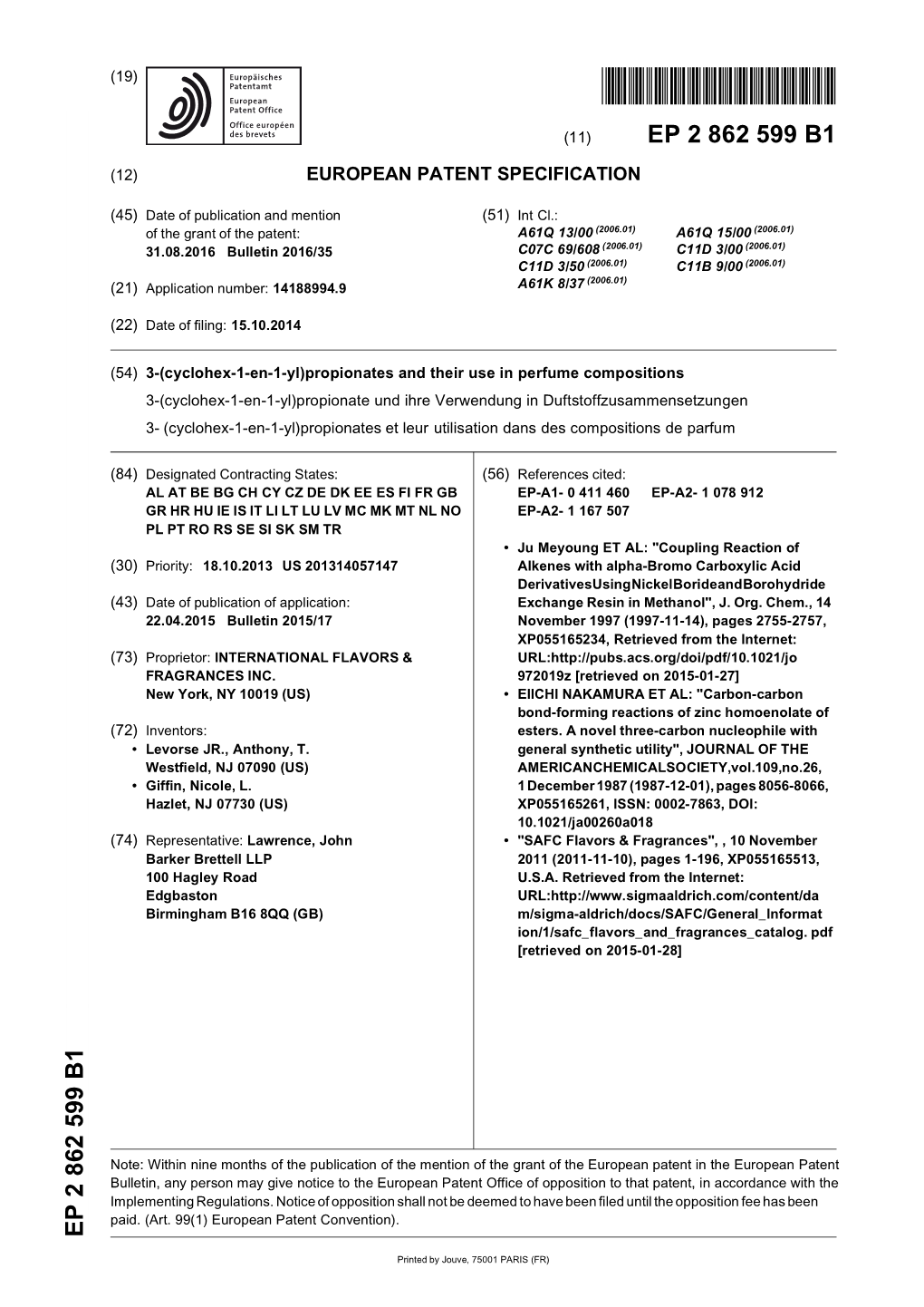 3-(Cyclohex-1-En-1-Yl)Propionates and Their Use in Perfume Compositions