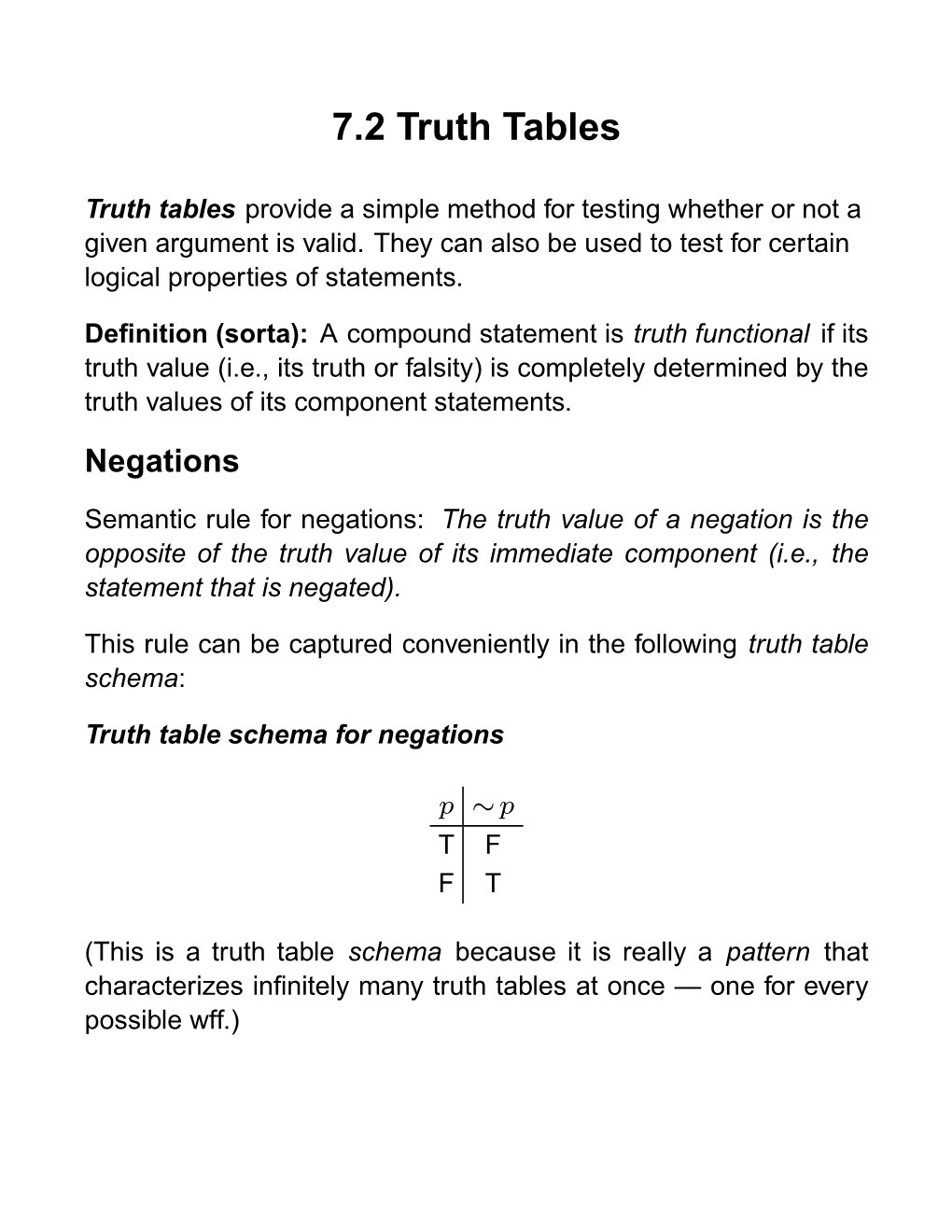 7.2 Truth Tables