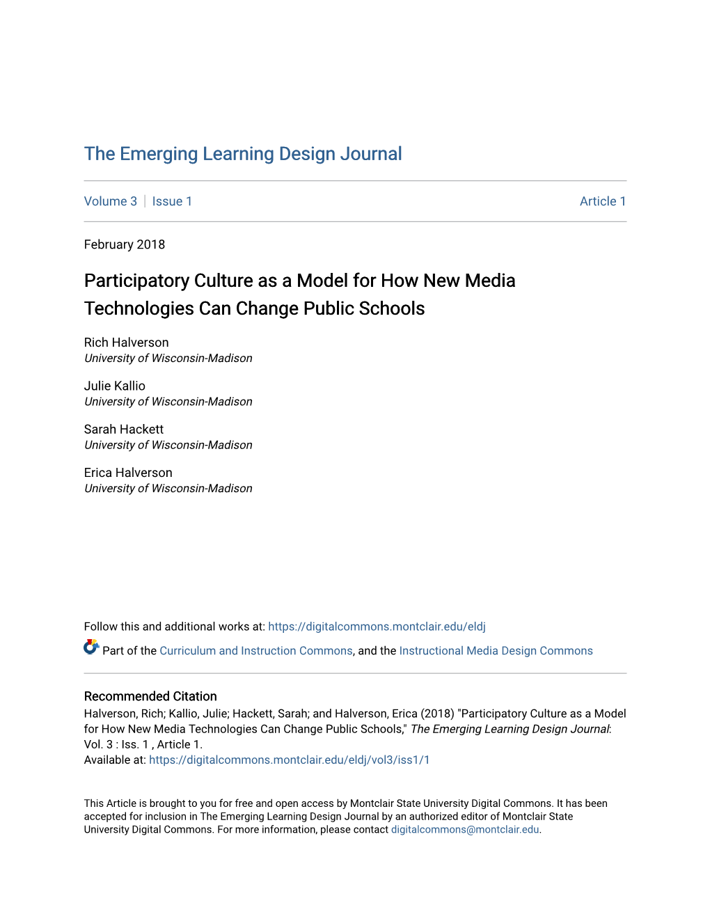 Participatory Culture As a Model for How New Media Technologies Can Change Public Schools