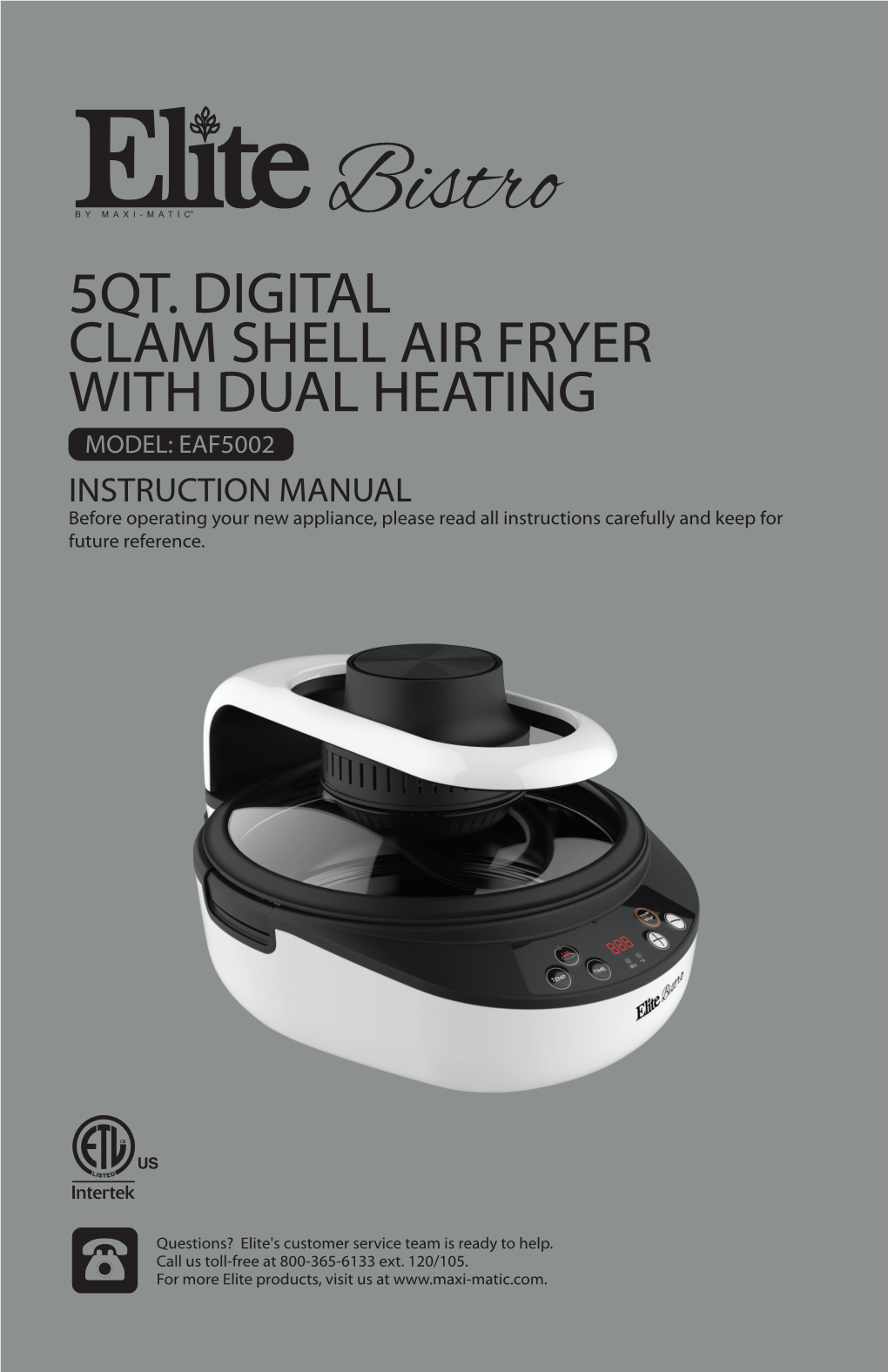 5Qt. Digital Clam Shell Air Fryer with Dual Heating