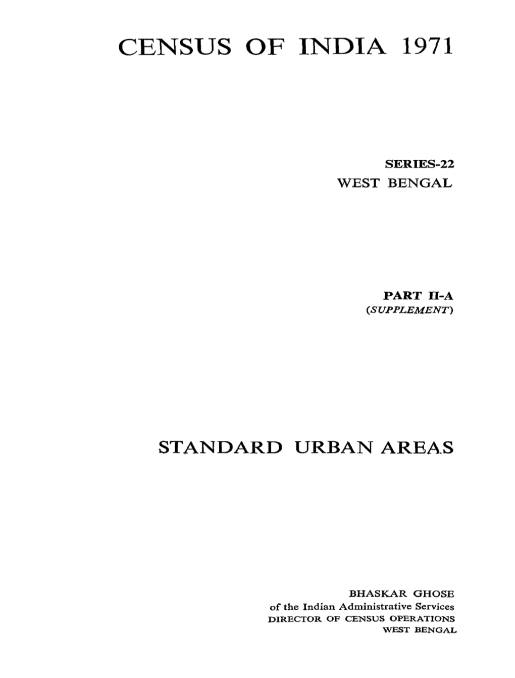 Standard Urban Areas, Part II-A, Series-22, West Bengal