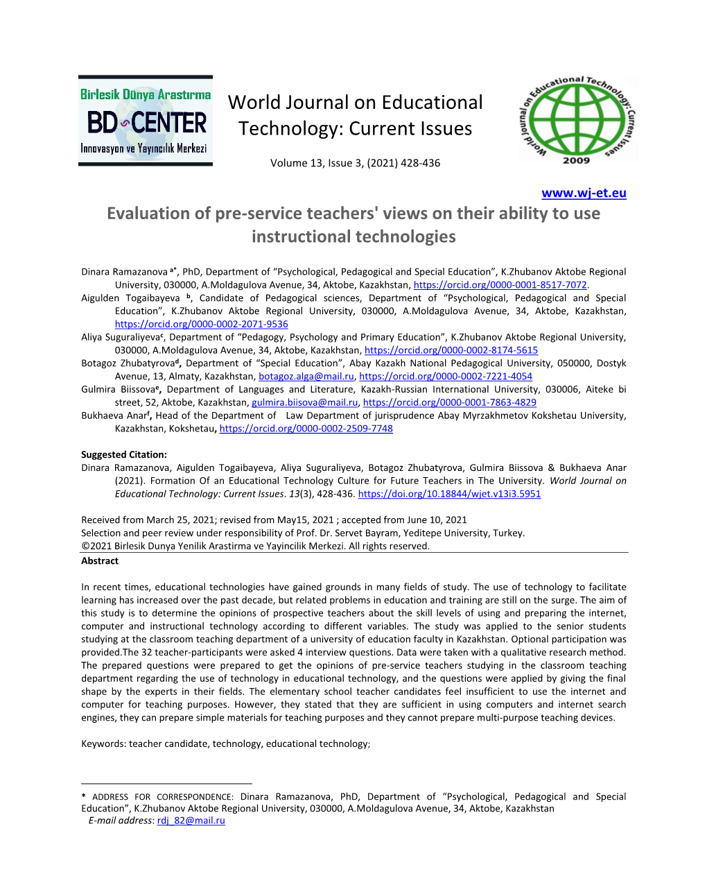 World Journal on Educational Technology: Current Issues