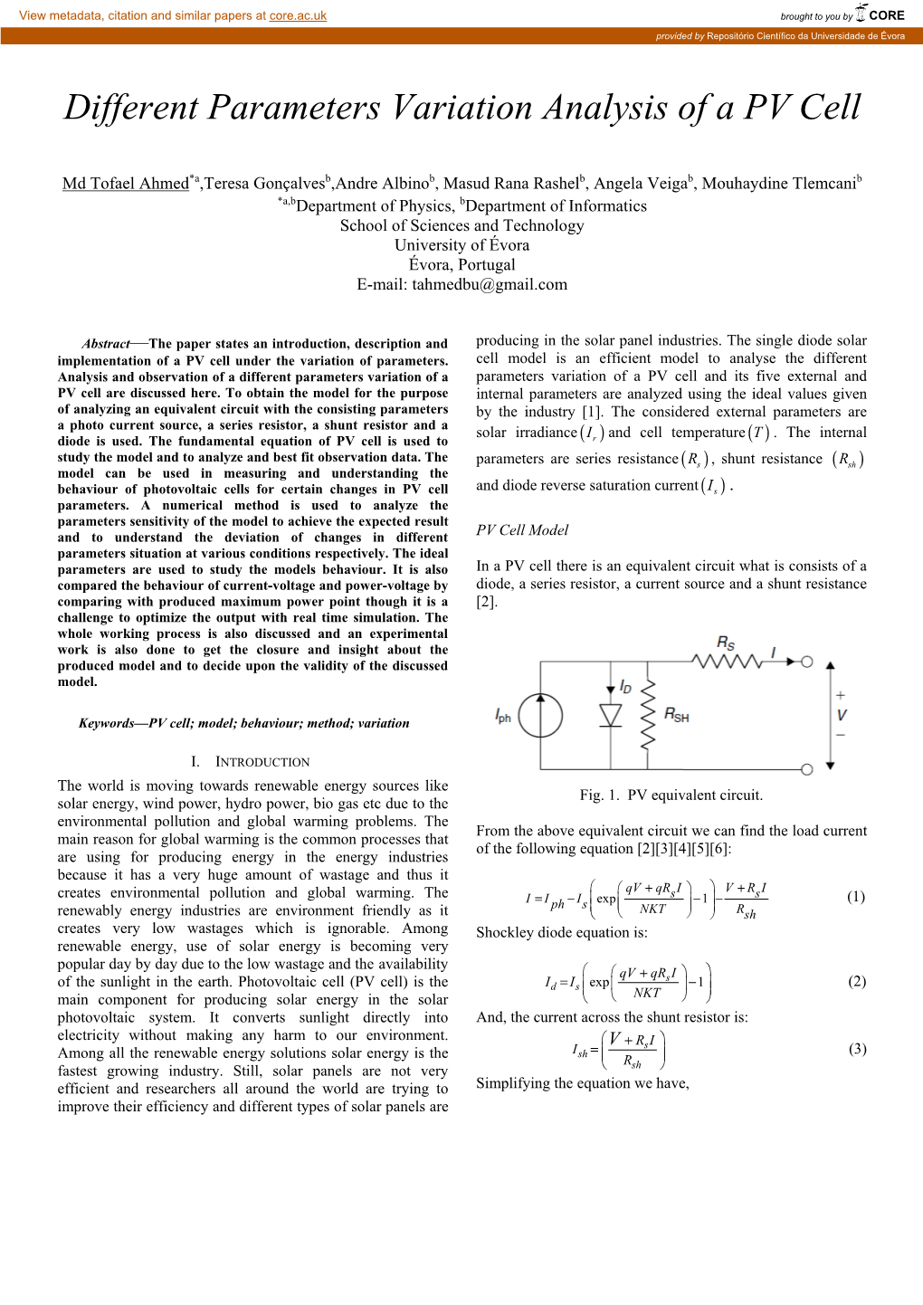 Different Parameters Variation Analysis of a PV Cell