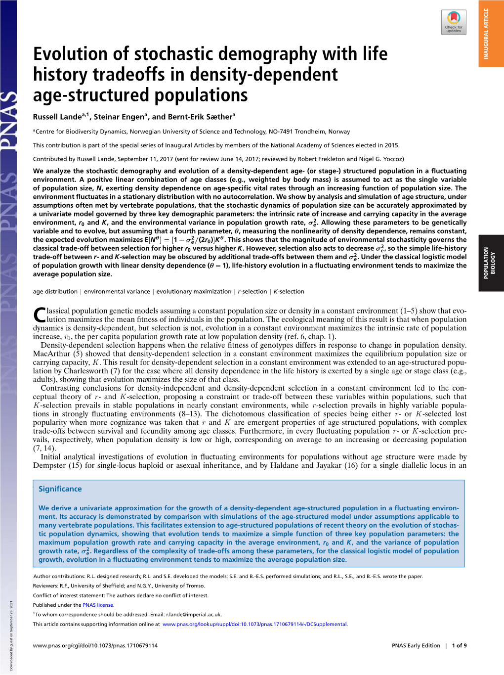 Evolution of Stochastic Demography with Life History Tradeoffs in Density