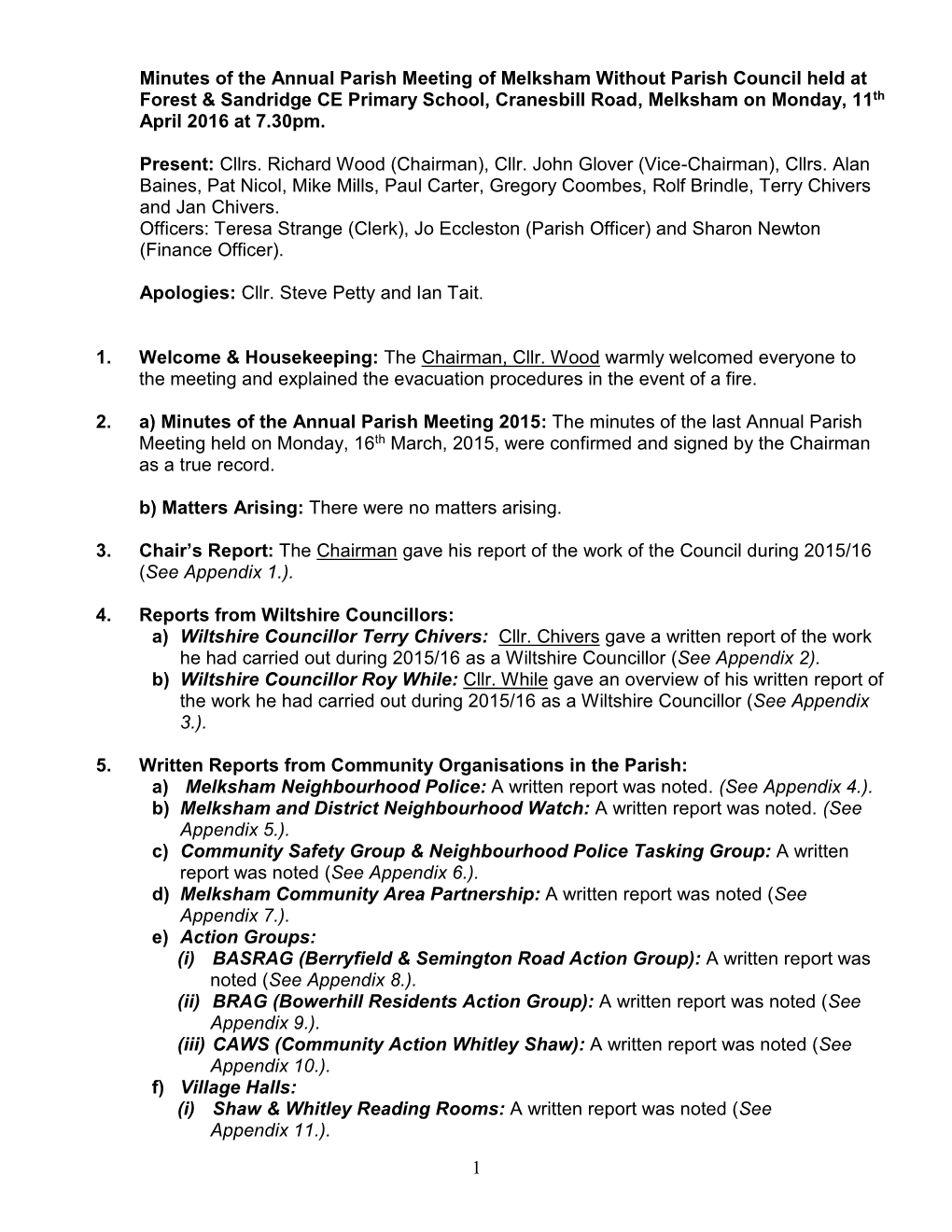 Minutes of the Annual Parish Council of Melksham Without Parish