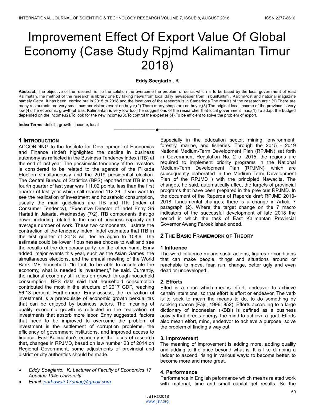 Improvement Effect of Export Value of Global Economy (Case Study Rpjmd Kalimantan Timur 2018)