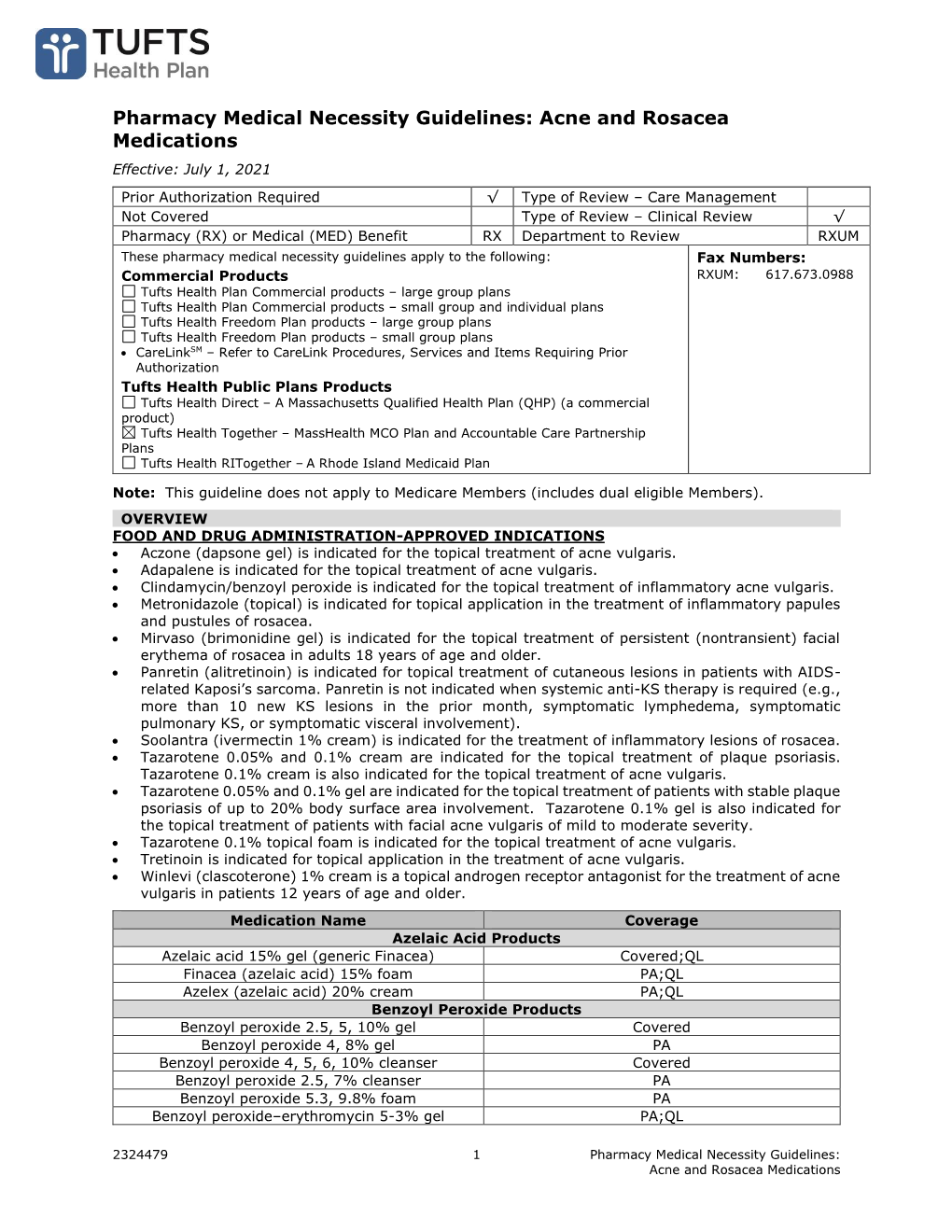 Pharmacy Medical Necessity Guidelines: Acne and Rosacea