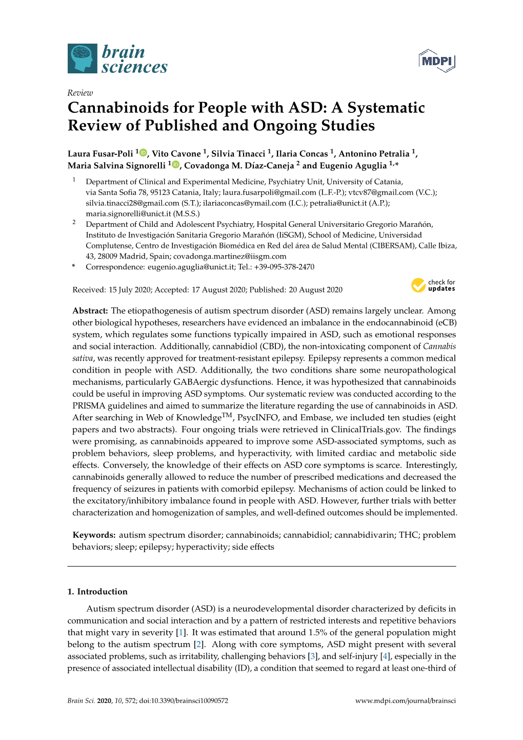 Cannabinoids for People with ASD: a Systematic Review of Published and Ongoing Studies